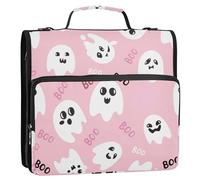 Sevdomey Cute Ghost Zipper Binder with Shoulder Strap & Handle for Easy Carry, 1.5 Inch 3-Ring Binder for School, Expansion Panel and Expanding File