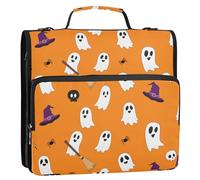 Sevdomey Cute Ghost Zipper Binder with Shoulder Strap & Handle for Easy Carry, 1.5 Inch 3-Ring Binder for School, Expansion Panel and Expanding File