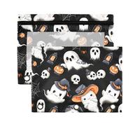 Sevdomey Cute Ghosts Pencil Pouch 3 Ring with Clear Window, 2 Pack Zipper Binder Bag for Office
