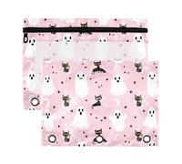 Sevdomey Cute Ghosts Pencil Pouch 3 Ring with Clear Window, 2 Pack Zipper Binder Bag for Office