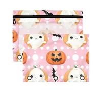 Sevdomey Cute Ghosts Pencil Pouch 3 Ring with Clear Window, 2 Pack Zipper Binder Bag for Office