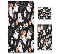 Sevdomey Cute Ghosts Soft Absorbent 3-Piece Bathroom Towel Set - Premium Cotton Washcloth, Hand Towel & Bath Towel for Gym, Beach, Pool, Hotel, Decorative Quick-Dry Gift