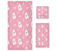 Sevdomey Cute Ghosts Soft Absorbent 3-Piece Bathroom Towel Set - Premium Cotton Washcloth, Hand Towel & Bath Towel for Gym, Beach, Pool, Hotel, Decorative Quick-Dry Gift