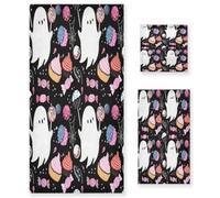 Sevdomey Cute Ghosts Soft Absorbent 3-Piece Bathroom Towel Set - Premium Cotton Washcloth, Hand Towel & Bath Towel for Gym, Beach, Pool, Hotel, Decorative Quick-Dry Gift