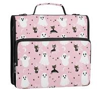 Sevdomey Cute Ghosts Zipper Binder with Shoulder Strap & Handle for Easy Carry, 1.5 Inch 3-Ring Binder for School, Expansion Panel and Expanding File