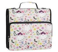 Sevdomey Cute Ghosts Zipper Binder with Shoulder Strap & Handle for Easy Carry, 1.5 Inch 3-Ring Binder for School, Expansion Panel and Expanding File