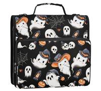 Sevdomey Cute Ghosts Zipper Binder with Shoulder Strap & Handle for Easy Carry, 1.5 Inch 3-Ring Binder for School, Expansion Panel and Expanding File