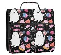 Sevdomey Cute Ghosts Zipper Binder with Shoulder Strap & Handle for Easy Carry, 1.5 Inch 3-Ring Binder for School, Expansion Panel and Expanding File