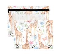 Sevdomey Cute Giraffes Pencil Pouch 3 Ring with Clear Window, 2 Pack Zipper Binder Bag for Office