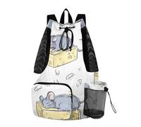 Sevdomey Cute Gray Mice Lightweight Drawstring Backpack Gym Sack with Wet Dry Bag Swim Beach Travel Sports