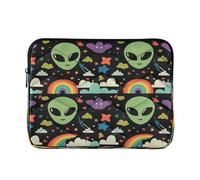 Sevdomey Cute Green Aliens Laptop Sleeve 15.6 Inch, Slim Protective Computer Case with Soft Padding, Top Zipper Bag for Women & Men, Fits Most 15 Inch Laptops