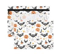 Sevdomey Cute Halloween Bats Pencil Pouch 3 Ring with Clear Window, 2 Pack Zipper Binder Bag for Office