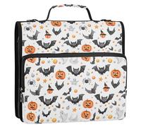 Sevdomey Cute Halloween Bats Zipper Binder with Shoulder Strap & Handle for Easy Carry, 1.5 Inch 3-Ring Binder for School, Expansion Panel and Expanding File