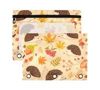 Sevdomey Cute Hedgehogs Pencil Pouch 3 Ring with Clear Window, 2 Pack Zipper Binder Bag for Office