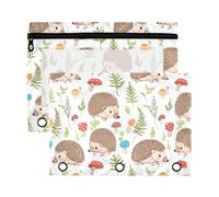 Sevdomey Cute Hedgehogs Pencil Pouch 3 Ring with Clear Window, 2 Pack Zipper Binder Bag for Office