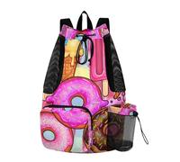 Sevdomey Cute Ice Cream Lightweight Drawstring Backpack Gym Sack with Wet Dry Bag Swim Beach Travel Sports