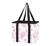 Sevdomey Cute Jellyfish Reusable Grocery Bags Large, Heavy Duty Water Resistant Foldable Storage Tote with Removable Bottom Board for Car Trunk, Picnic, Camping