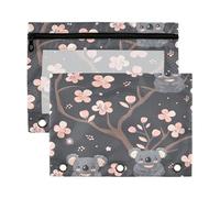 Sevdomey Cute Koalas Pencil Pouch 3 Ring with Clear Window, 2 Pack Zipper Binder Bag for Office