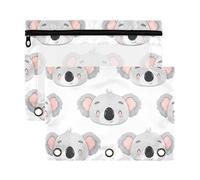 Sevdomey Cute Koalas Pencil Pouch 3 Ring with Clear Window, 2 Pack Zipper Binder Bag for Office
