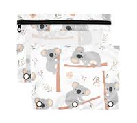 Sevdomey Cute Koalas Pencil Pouch 3 Ring with Clear Window, 2 Pack Zipper Binder Bag for Office