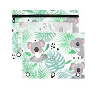 Sevdomey Cute Koalas Pencil Pouch 3 Ring with Clear Window, 2 Pack Zipper Binder Bag for Office