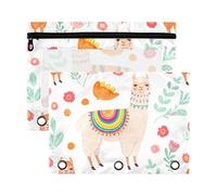 Sevdomey Cute Llamas Pencil Pouch 3 Ring with Clear Window, 2 Pack Zipper Binder Bag for Office