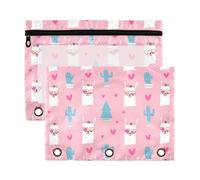 Sevdomey Cute Llamas Pencil Pouch 3 Ring with Clear Window, 2 Pack Zipper Binder Bag for Office