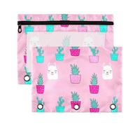 Sevdomey Cute Llamas Pencil Pouch 3 Ring with Clear Window, 2 Pack Zipper Binder Bag for Office