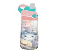 Sevdomey Cute Monsters Kids Water Bottle with Straw for Girls Boys, Stainless Steel Insulated Leakproof Water 480ml for School Nursery Travel Sports