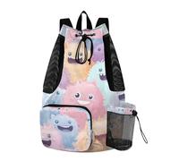 Sevdomey Cute Monsters Lightweight Drawstring Backpack Gym Sack with Wet Dry Bag Swim Beach Travel Sports