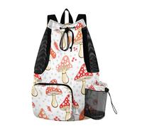Sevdomey Cute Mushrooms Lightweight Drawstring Backpack Gym Sack with Wet Dry Bag Swim Beach Travel Sports