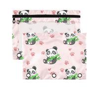 Sevdomey Cute Pandas Pencil Pouch 3 Ring with Clear Window, 2 Pack Zipper Binder Bag for Office