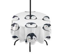 Sevdomey Cute Penguin Round Tablecloth 60 Inch, Polyester Lace Edge Table Cover with Umbrella Hole & Zipper, Easy Clean for Kitchen Dining Patio Picnic