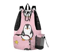 Sevdomey Cute Penguins Lightweight Drawstring Backpack Gym Sack with Wet Dry Bag Swim Beach Travel Sports
