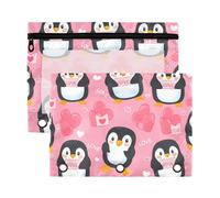 Sevdomey Cute Penguins Pencil Pouch 3 Ring with Clear Window, 2 Pack Zipper Binder Bag for Office