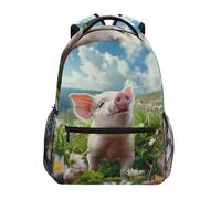 Sevdomey Cute Pig Laptop Backpack, Waterproof 15L Stylish Lightweight Daypack with Multiple Pockets for Work, School & Travel