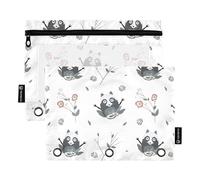Sevdomey Cute Raccoons Pencil Pouch 3 Ring with Clear Window, 2 Pack Zipper Binder Bag for Office