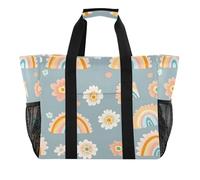 Sevdomey Cute Rainbows Large Beach Bag Waterproof Canvas Tote with Pockets for Women Travel Gym Pool