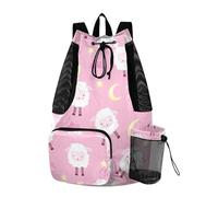 Sevdomey Cute Sheep Lightweight Drawstring Backpack Gym Sack with Wet Dry Bag Swim Beach Travel Sports