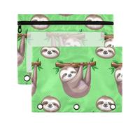 Sevdomey Cute Sloths Pencil Pouch 3 Ring with Clear Window, 2 Pack Zipper Binder Bag for Office