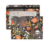 Sevdomey Cute Sloths Pencil Pouch 3 Ring with Clear Window, 2 Pack Zipper Binder Bag for Office