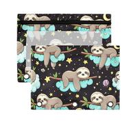 Sevdomey Cute Sloths Pencil Pouch 3 Ring with Clear Window, 2 Pack Zipper Binder Bag for Office