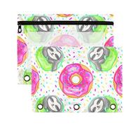 Sevdomey Cute Sloths Pencil Pouch 3 Ring with Clear Window, 2 Pack Zipper Binder Bag for Office