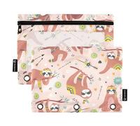 Sevdomey Cute Sloths Pencil Pouch 3 Ring with Clear Window, 2 Pack Zipper Binder Bag for Office