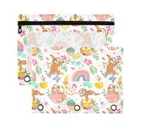 Sevdomey Cute Sloths Pencil Pouch 3 Ring with Clear Window, 2 Pack Zipper Binder Bag for Office