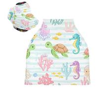 Sevdomey Cute Underwater Animals Nursing Car Seat Cover for Babies Newborns, Multi-Purpose Soft Breathable Breastfeeding Cover Nursing Scarf