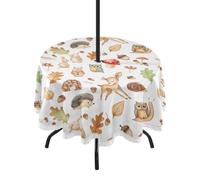 Sevdomey Cute Woodland Animals Round Tablecloth 60 Inch, Polyester Lace Edge Table Cover with Umbrella Hole & Zipper, Easy Clean for Kitchen Dining Patio Picnic