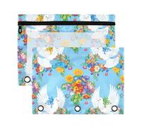 Sevdomey Doves Pencil Pouch 3 Ring with Clear Window, 2 Pack Zipper Binder Bag for Office
