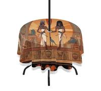 Sevdomey Egyptian Gods Pharaohs Round Tablecloth 60 Inch, Polyester Lace Edge Table Cover with Umbrella Hole & Zipper, Easy Clean for Kitchen Dining Patio Picnic