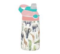 Sevdomey Elephants Kids Water Bottle with Straw for Girls Boys, Stainless Steel Insulated Leakproof Water 480ml for School Nursery Travel Sports